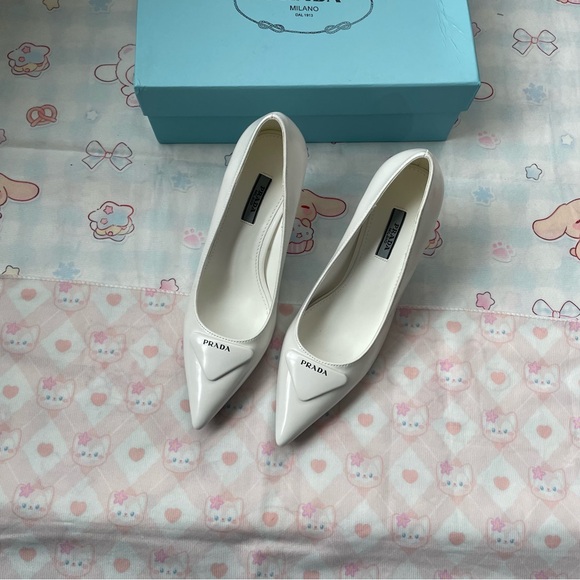 Prada Shoes - Prada White Patent Leather Pointed-Toe Pumps